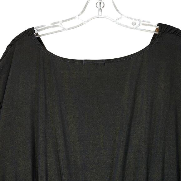 Kiyonna Midi Dress sz 4 Women Black Gold Metallic 3/4 Sleeve Stretch Ruched NEW - Picture 10 of 11